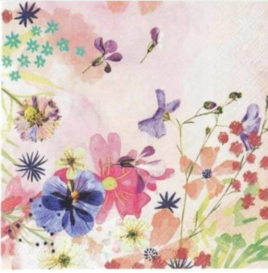 Pink Meadow & Butterflies Cocktail Size Napkins