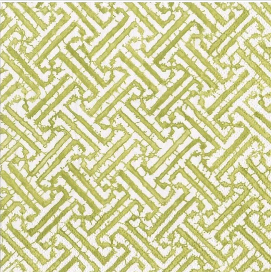 Geometric Green Labrynth Cocktail Size Napkins