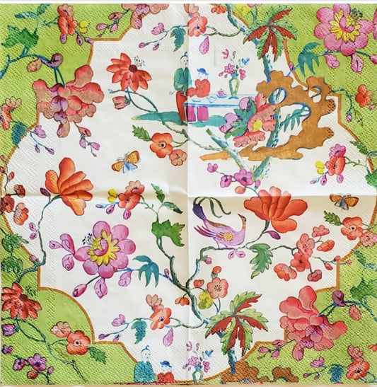 Chinoiserie Garden Stripe Cocktail Size Napkins