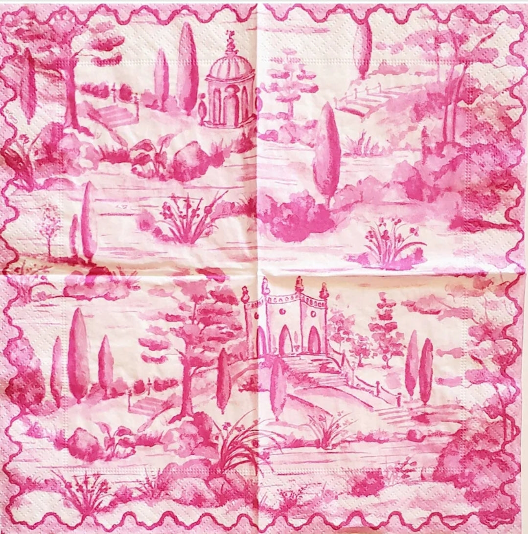 Toile Pink Villa Cocktail Size Napkins