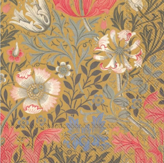 William Morris Gold Flowers Cocktail Size Napkins