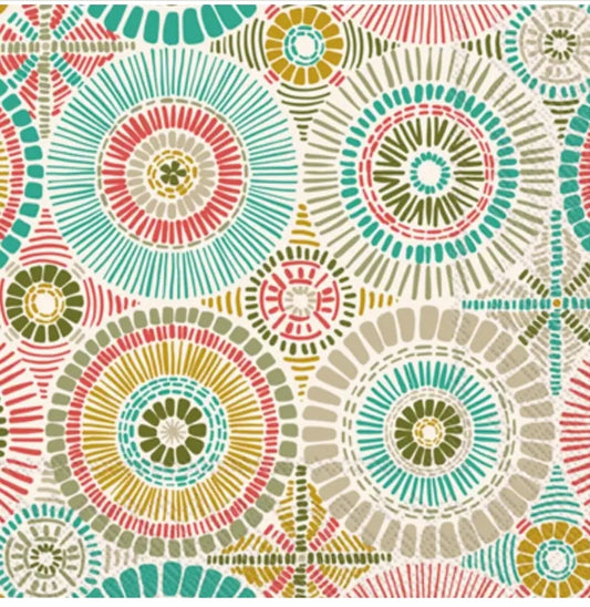 Circles Teal Pink Gold Cocktail Size Napkins