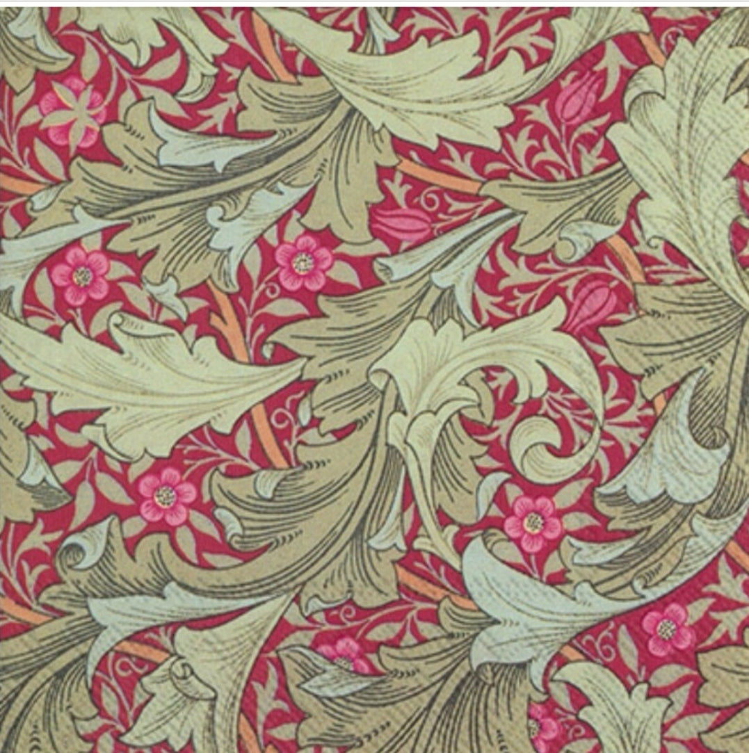 William Morris Burgundy Flowers & Leaves Cocktail Size Napkins