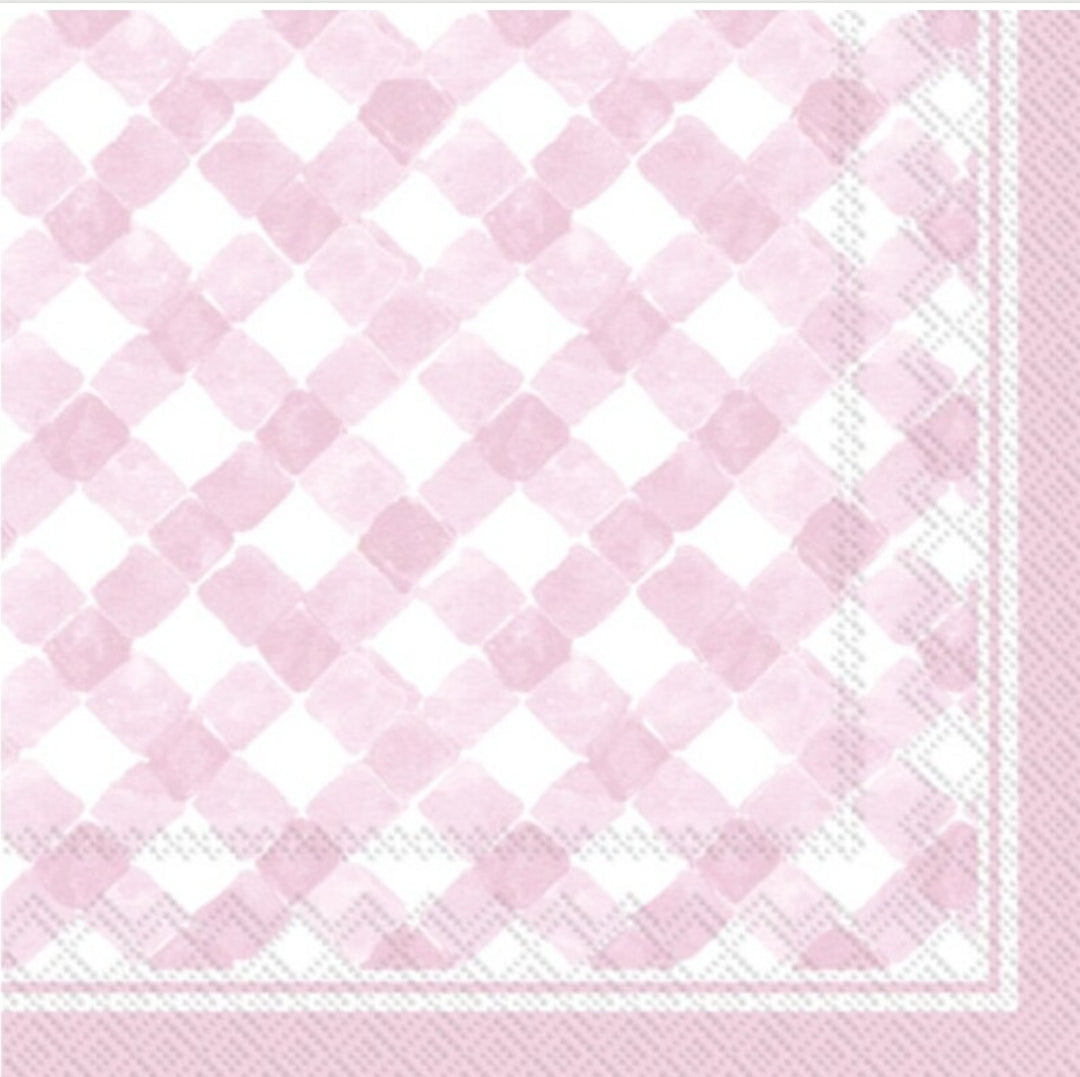 Gingham Pink Cocktail Size Napkins