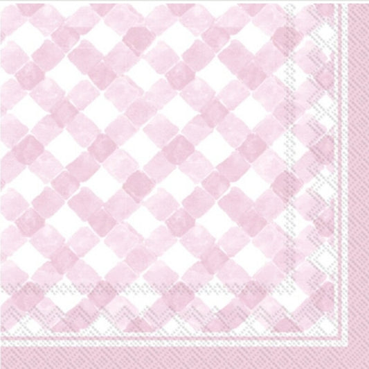 Gingham Pink Cocktail Size Napkins