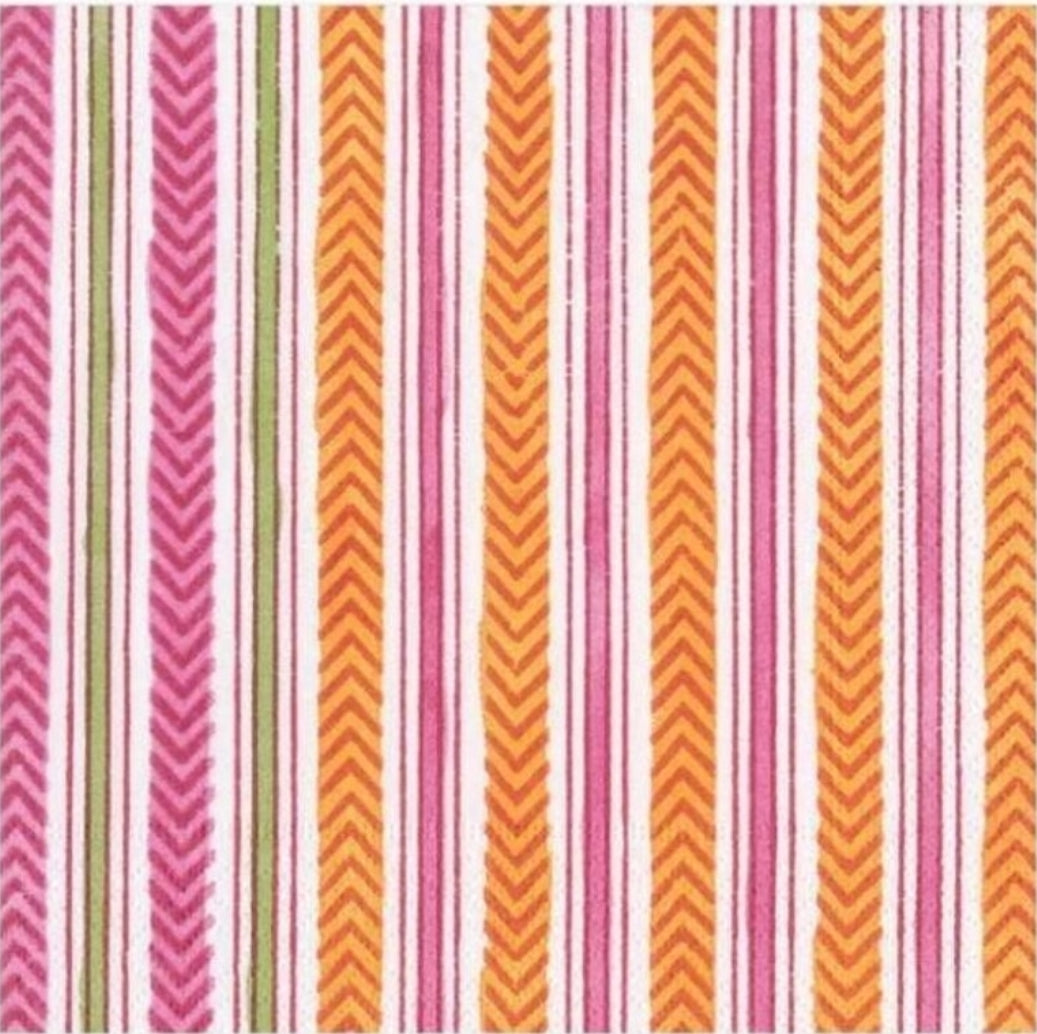 Stripe Pink & Orange Cocktail Size Napkins