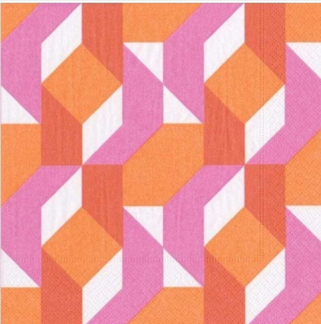 Geometric Pink & Orange Cocktail Size Napkins