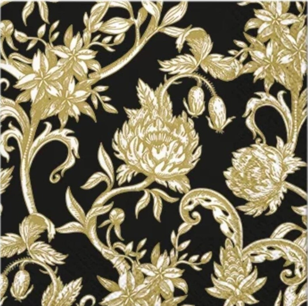 Baroque Gold Flowers Cocktail Size Napkins