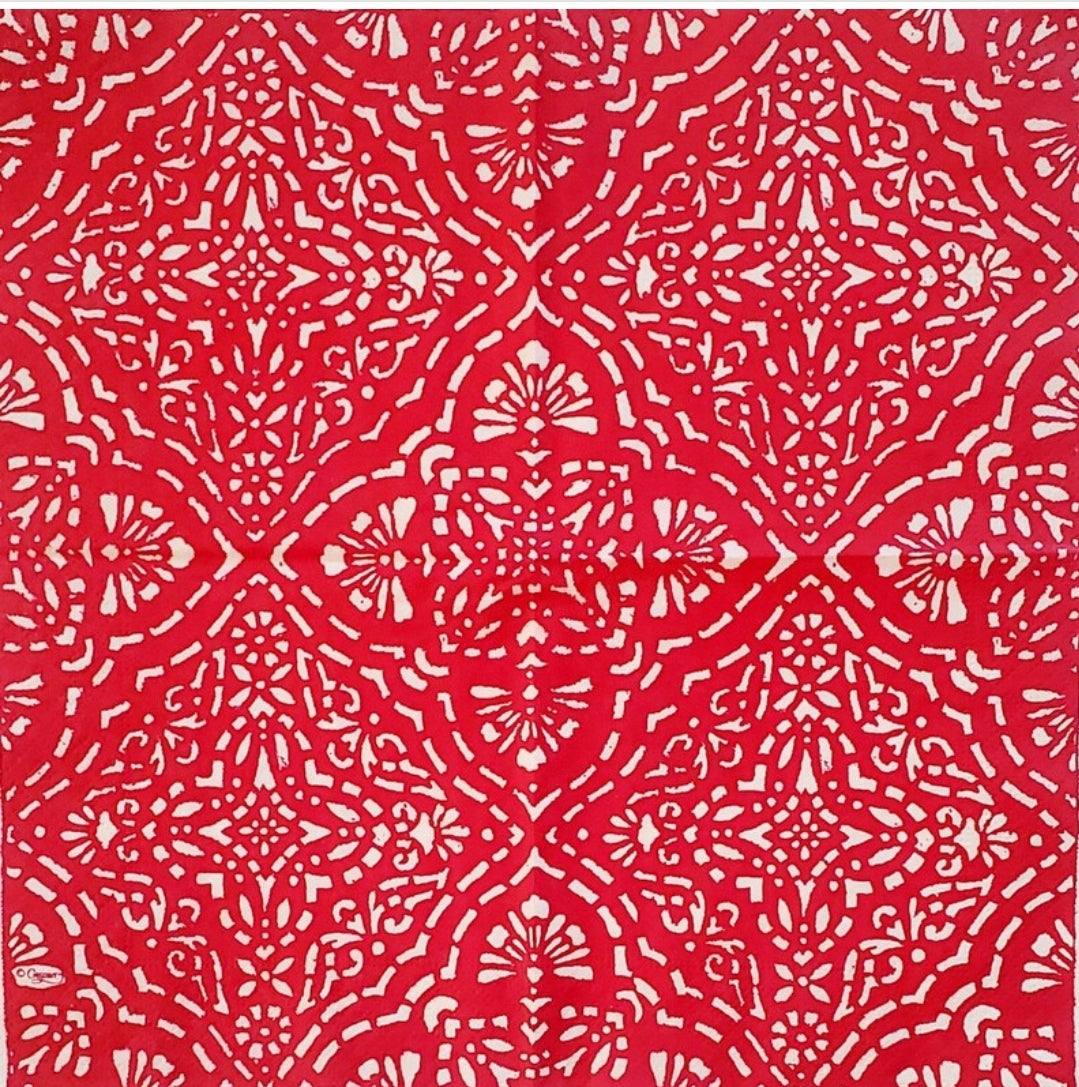 Tile Snowflakes Red & White Cocktail Size Napkins