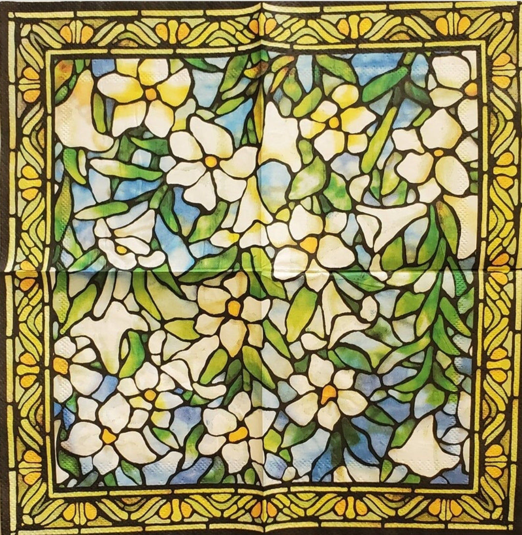 Stained Glass Lily & Magnolia Flowers Cocktail Size Napkins