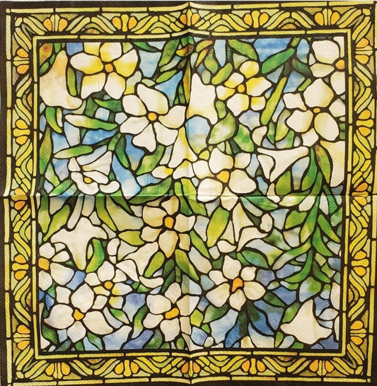 Stained Glass Lily & Magnolia Flowers Cocktail Size Napkins