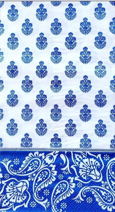 Blue & White Paisley Batik Flowers Guest Size Napkins