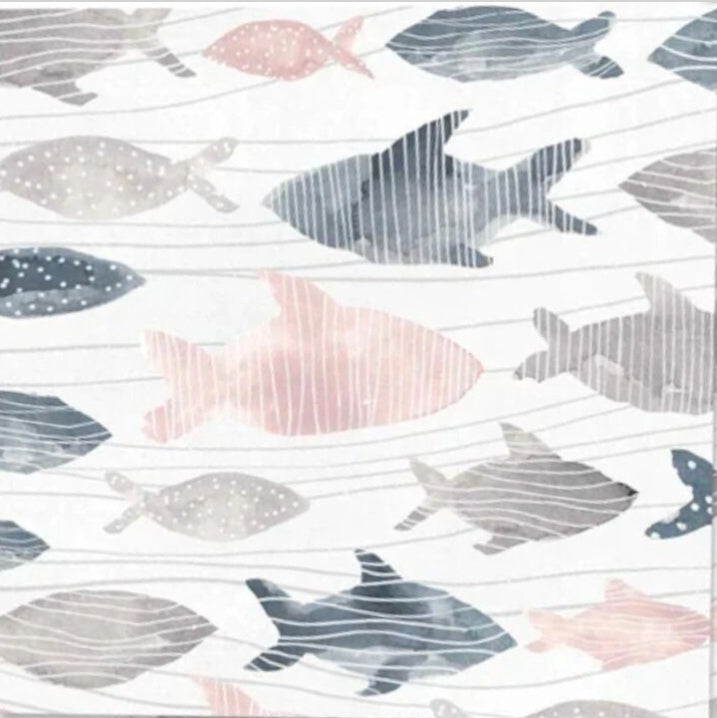 Fish Pink & Gray Cocktail Size Napkins