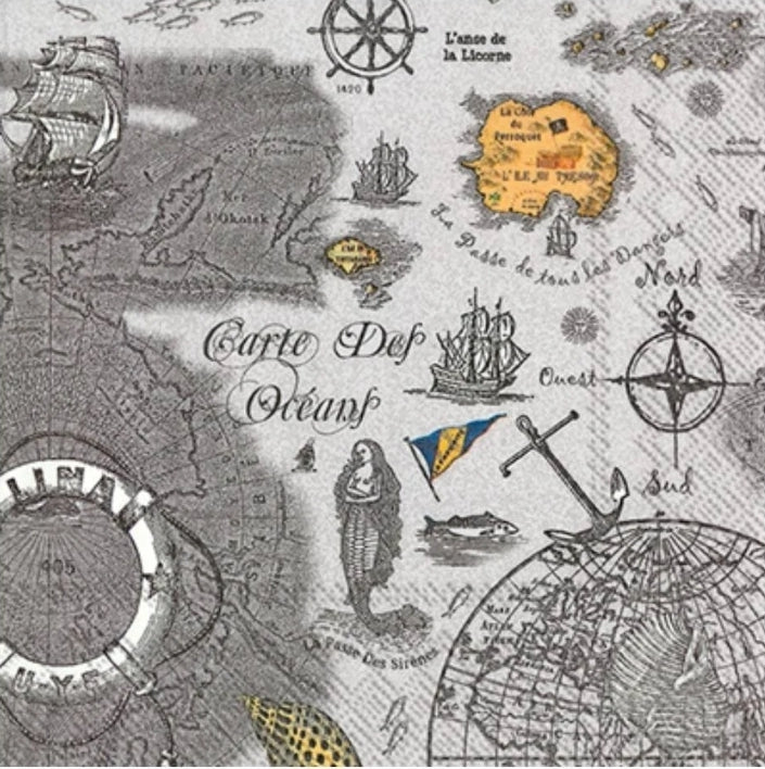 Map Mermaid Luncheon Size Napkins