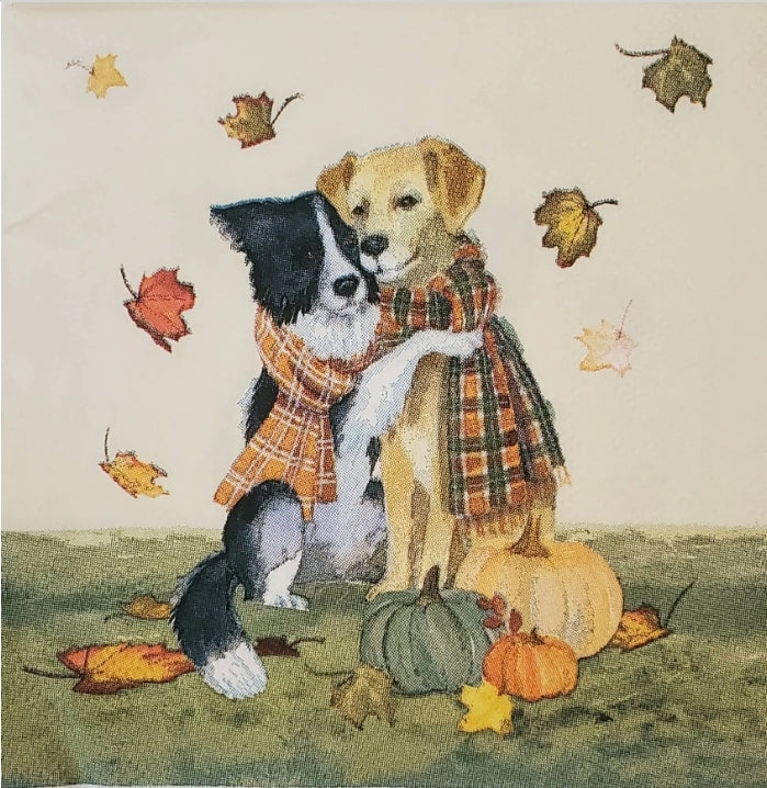 Dog Friends in the Fall Cocktail Size Napkins